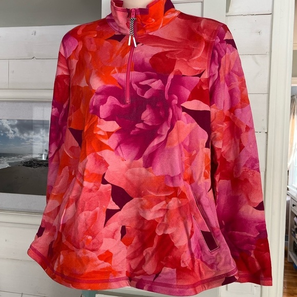 NWT Talbots Vibrant Floral Pink and Orange Quarter-Zip Pullover Medium - Picture 15 of 15